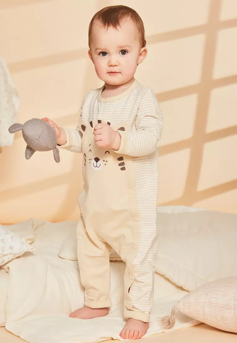 Light Beige Romper with Stripes Print