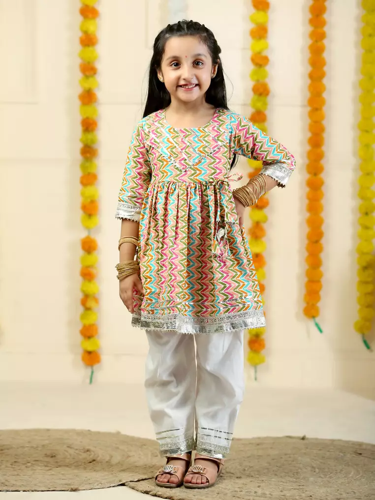 Chitrakatha Abstract Print Girls Anarkali Pajama Set