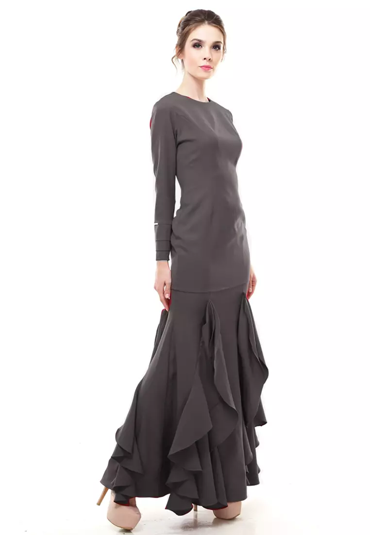 Zerra Kurung Modern Ruffle Skirt in Dark Brown