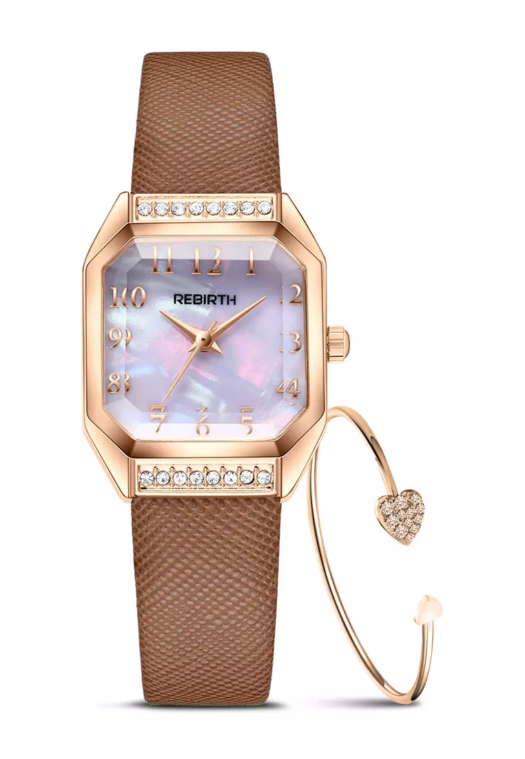 Jam Tangan Wanita Korea Fashion Anti Air Original Tali Kulit Jam Tangan Cewek brownwhite