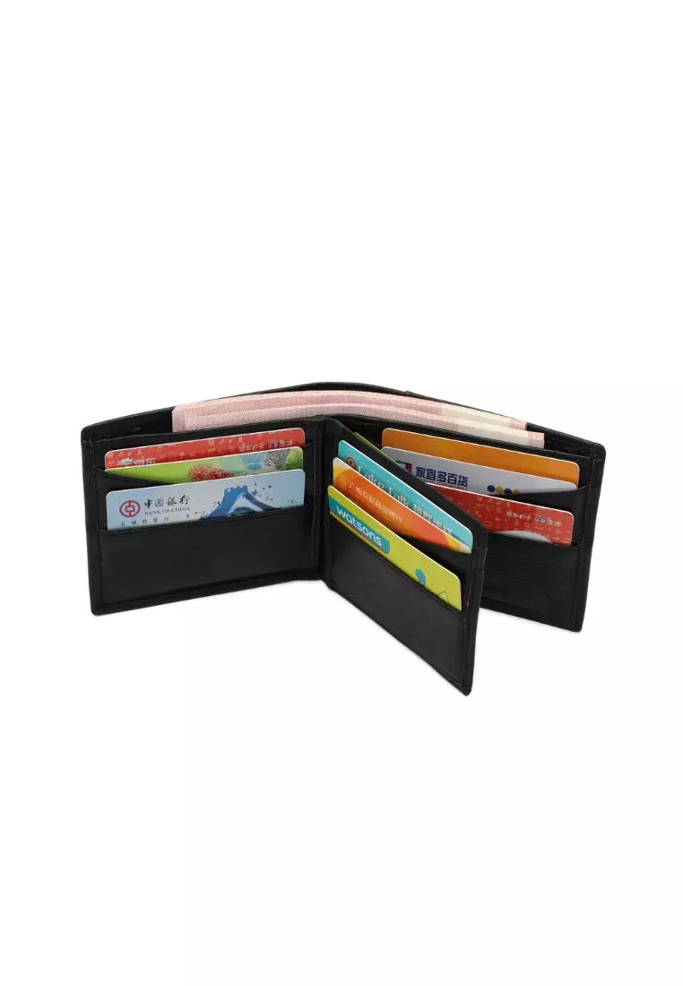 Men's RFID Genuine Leather Bi Fold Center Flap Short Wallet