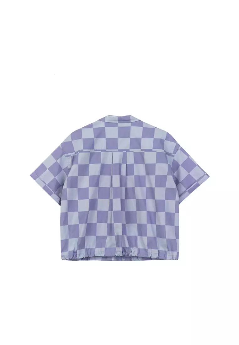 Checkered Short Sleeve Zip Shirt With Front Pockets