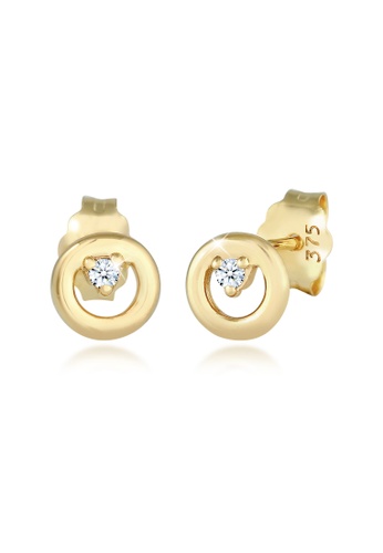 Elli Jewelry white Earrings Circle Round Elegant Diamond 375 Yellow Gold 29D94AC7B2B297GS_1
