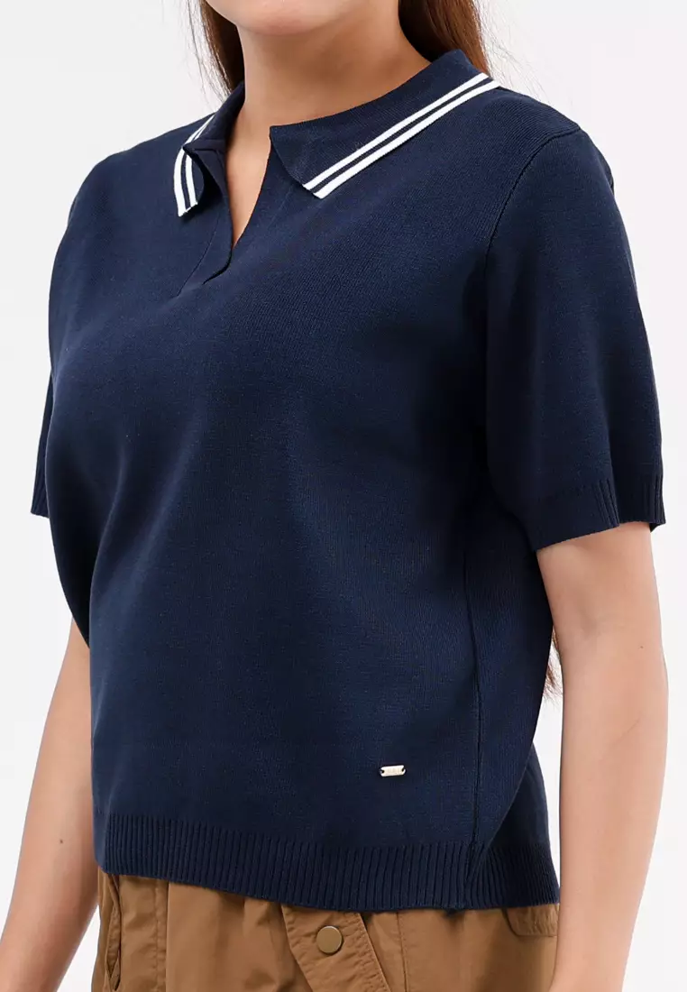 Knitted Plain Short Sleeve Blouse