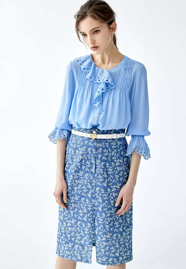 Coral Reef Print Front Slit Skirt