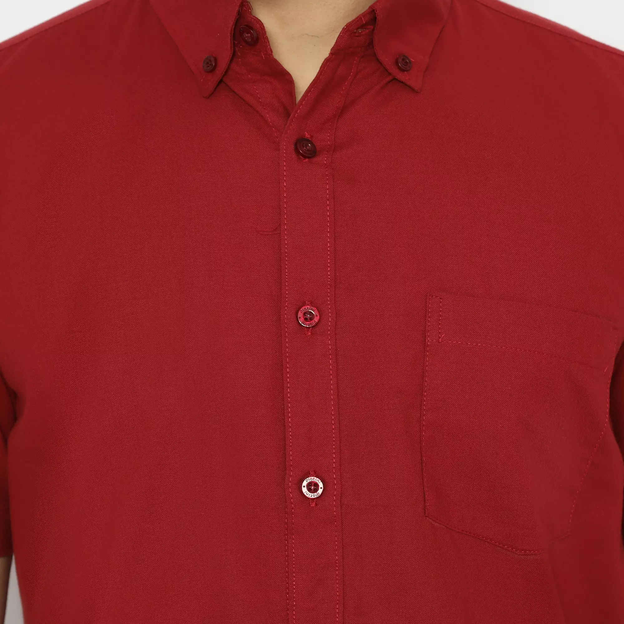 Platini Kemeja Pria Polos Lengan Pendek Katun Oxford Merah 63215