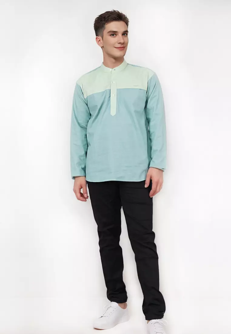 Crocodile KOKO 1059 Green Linen Lengan Panjang Men Shirt Kemeja - Relax Fit