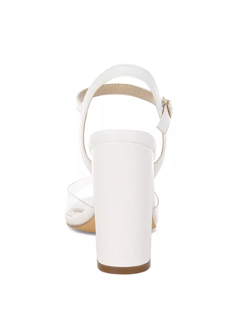 Sandal Hak Blok Tali Bening Warna Putih