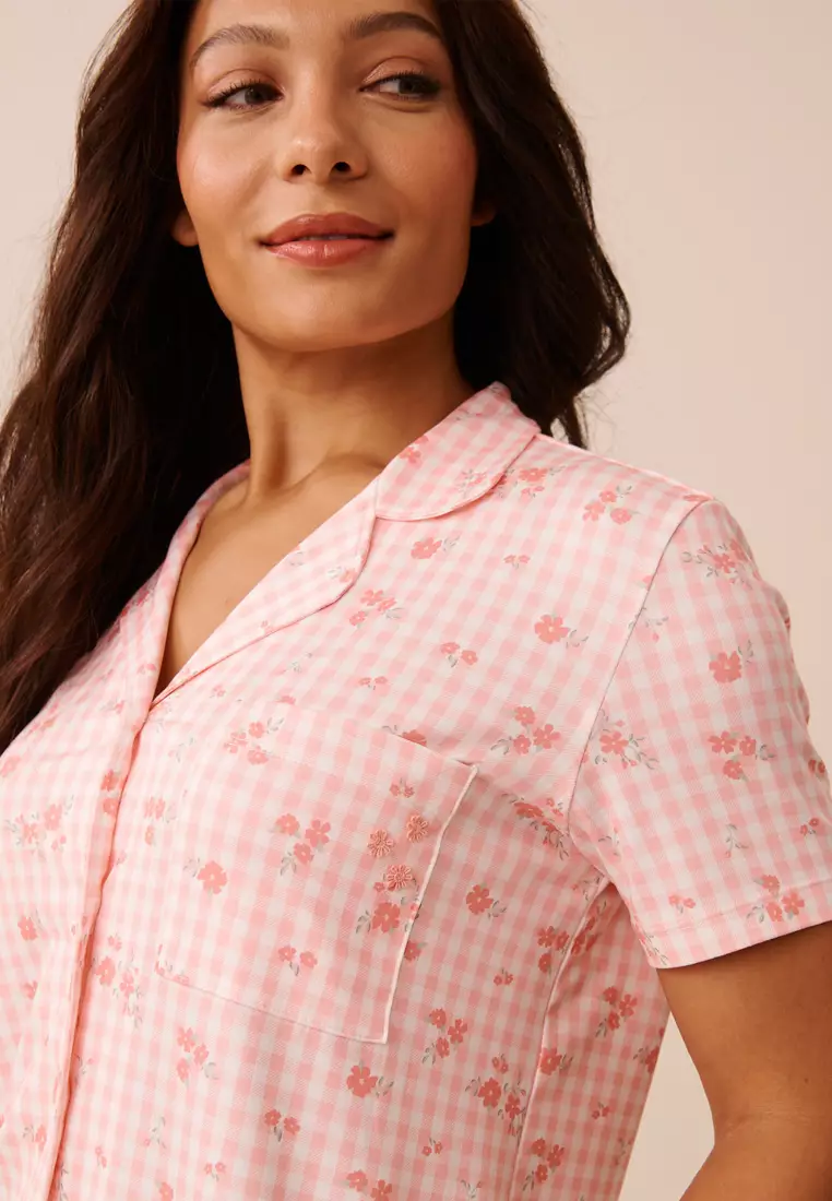 Floral Gingham Print Super Soft Button-down Shirt