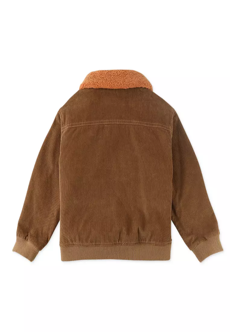 Boys Embroidered Corduroy Jacket With Sherpa Collar