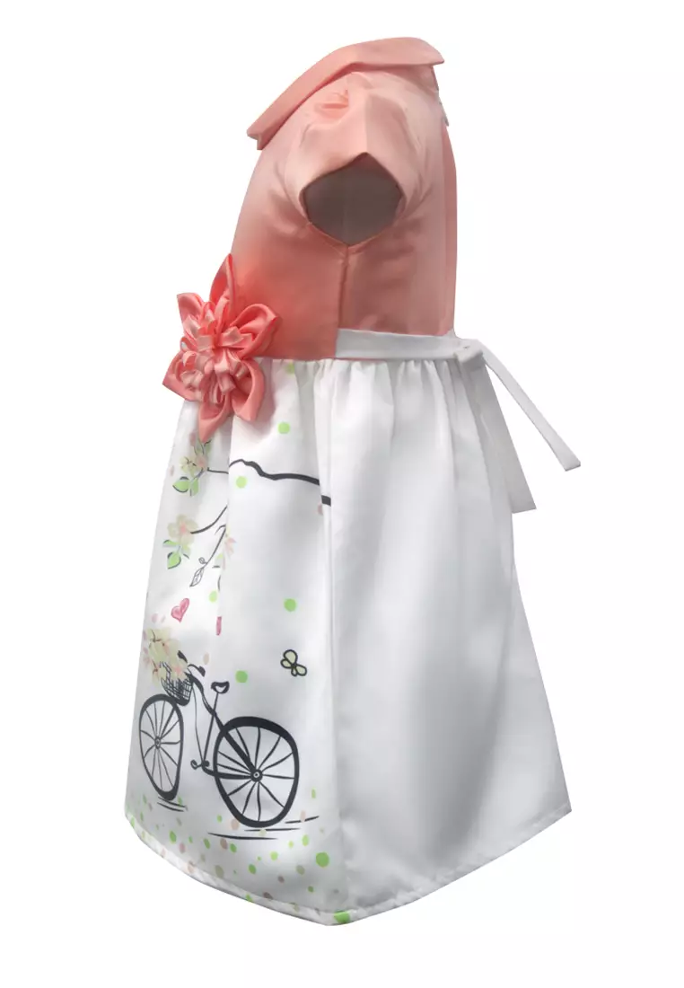 Two Mix Dress Nonik Cantik Bahan Satin Halus - Baju Anak Perempuan Motif Sepeda Y862
