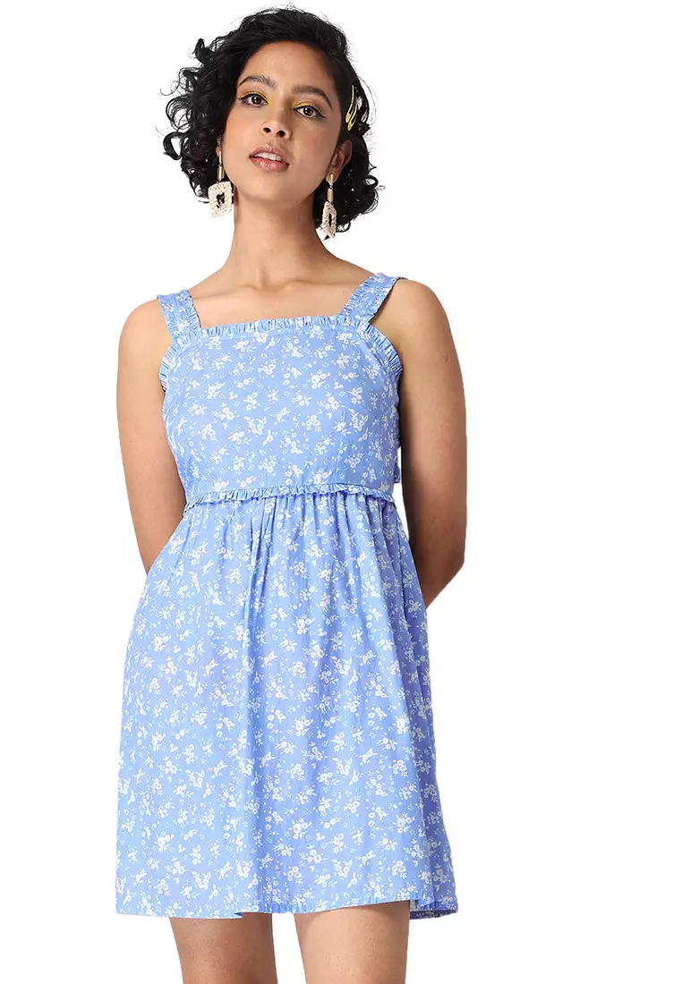 Buy FabAlley Blue Floral Strappy Back Tie Dress Online