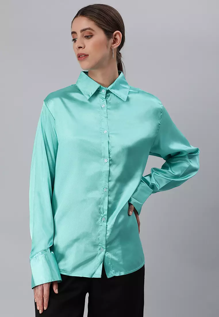 Buy London Rag Aqua Long Sleeve Satin Shirt Blouse 2025 Online