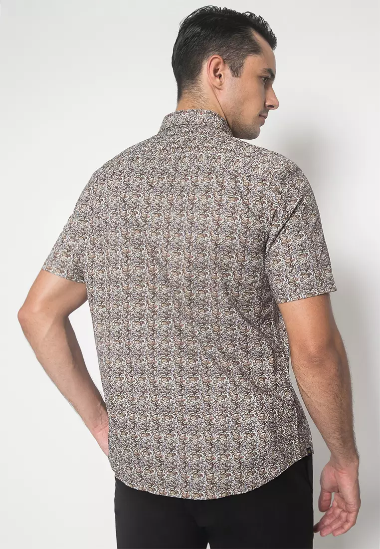 Johnwin - Kemeja Formal - Batik - Coklat - Regular Fit