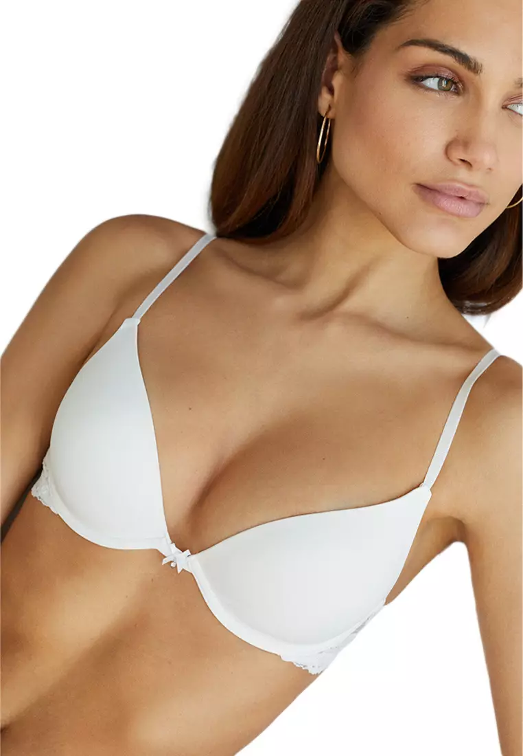 Gorgeous White Tulle Microfiber and Lace Push-up Bra