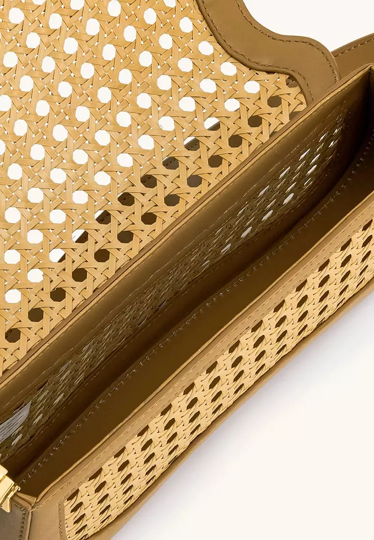 Joy Faux Bamboo Woven Shoulder Bag - Brown