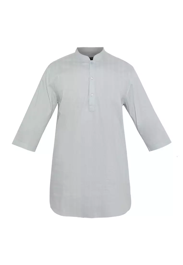 Jobb Rumi Baju Koko Pria Kurta Lengan Pendek Regular Fit Abu-Abu