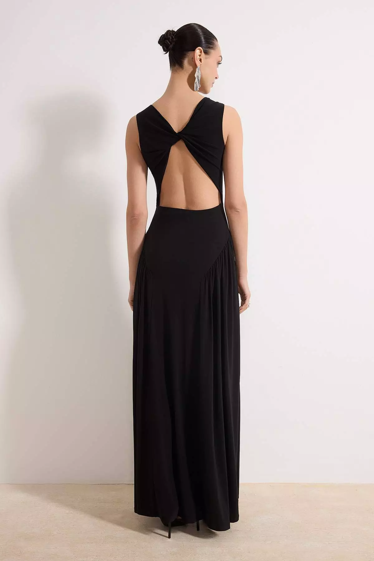 Black Back Detailed Knitted Maxi Evening Dress & Graduation Dress Tprss26Ae3