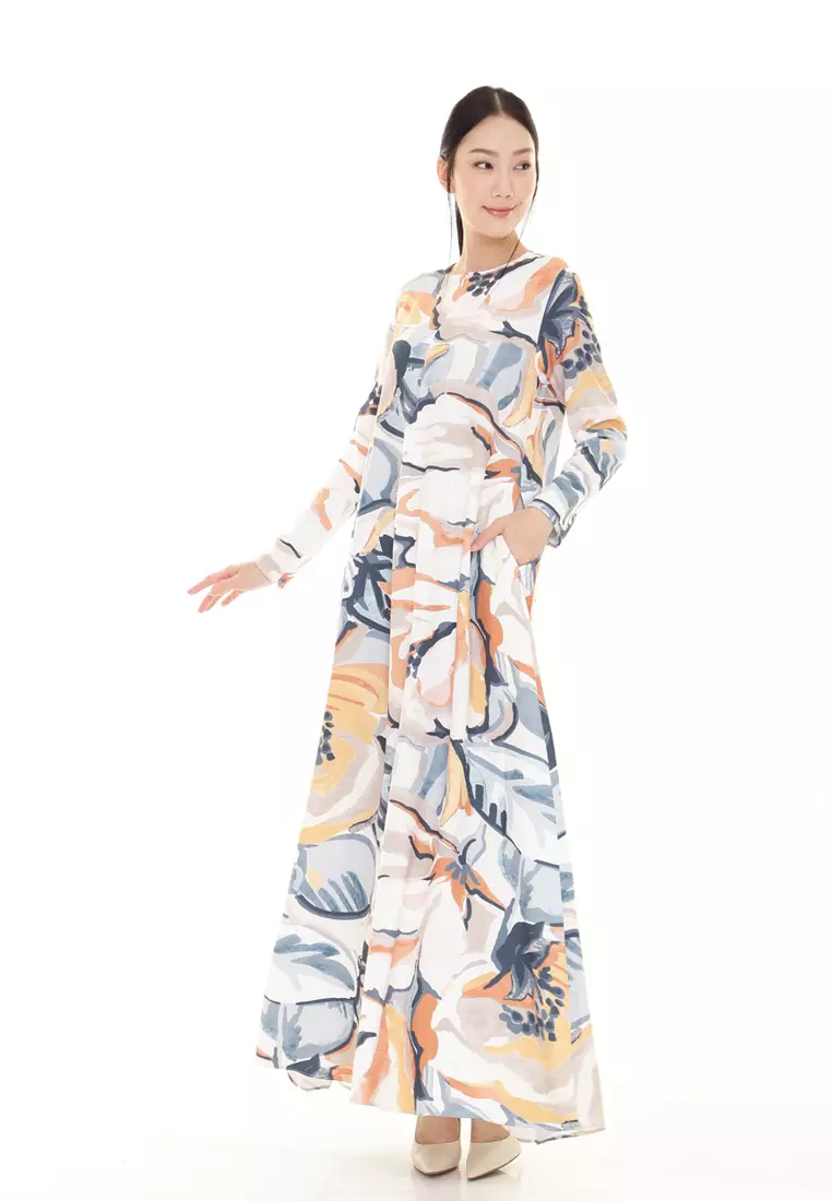 Felicia Printed Dress Nursing Friendly in Orange White