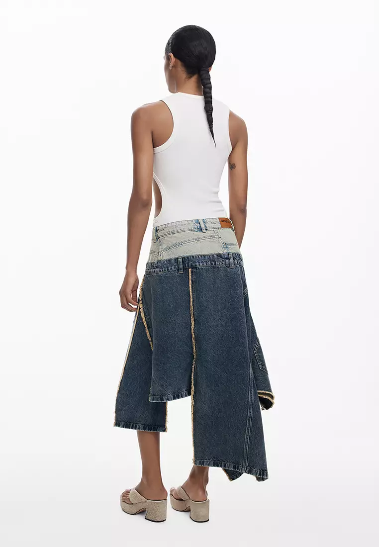Long skirt with double waistband