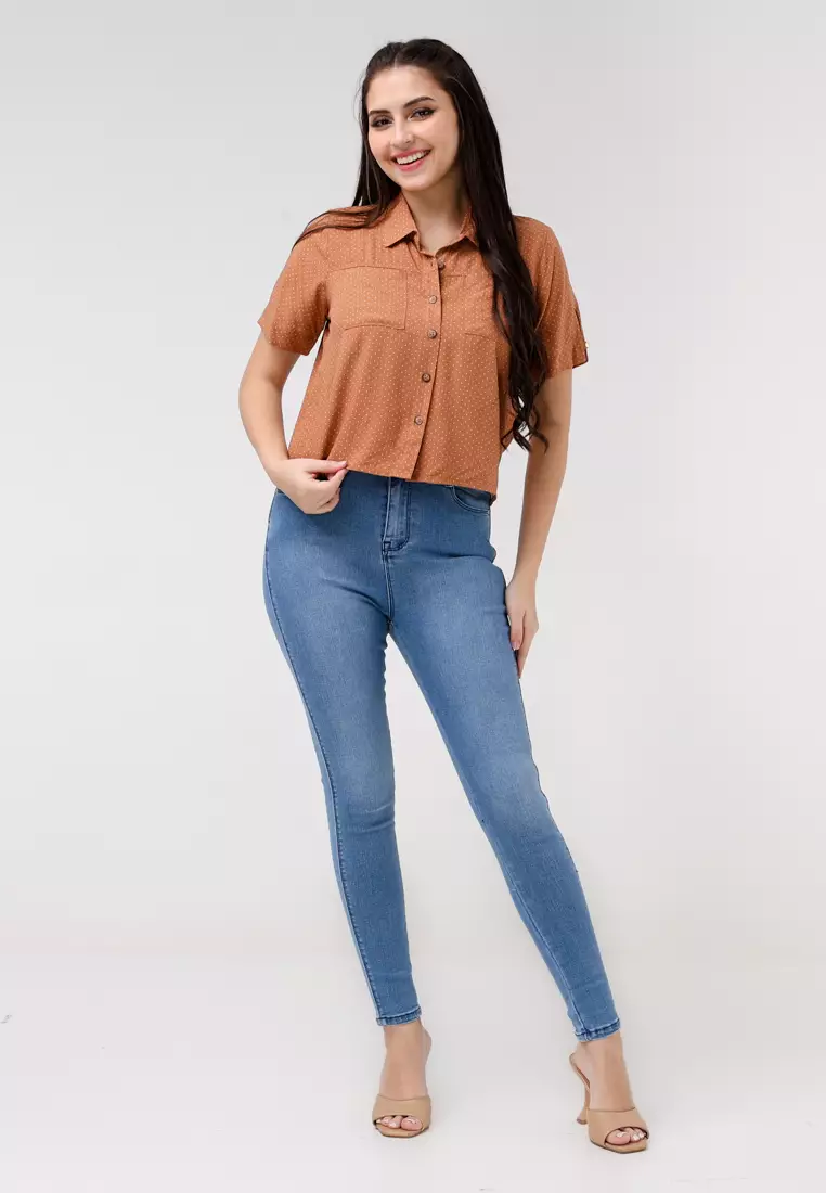 Woven Printed Rayon Short Sleeves Blouse