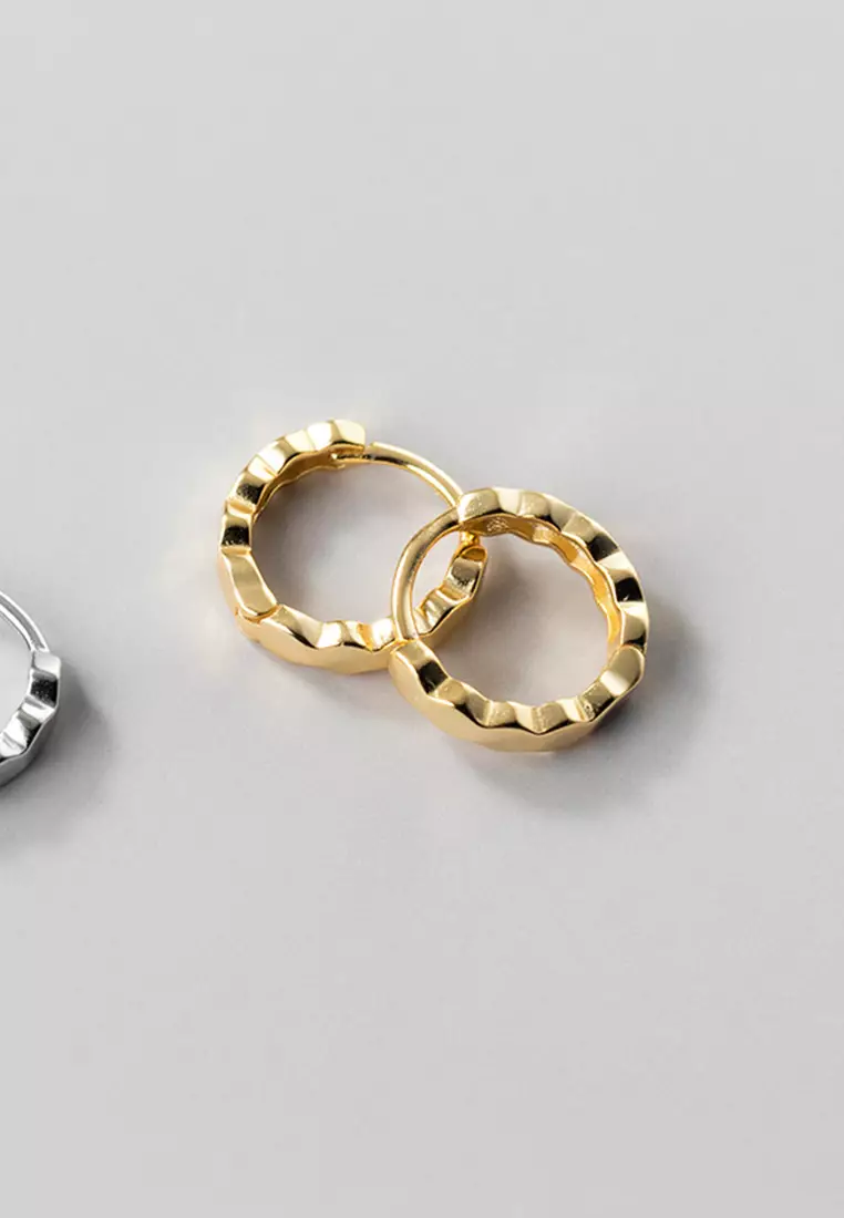 925 Silver Plated Gold Polygon Hoop Earrings JW AR-M00627