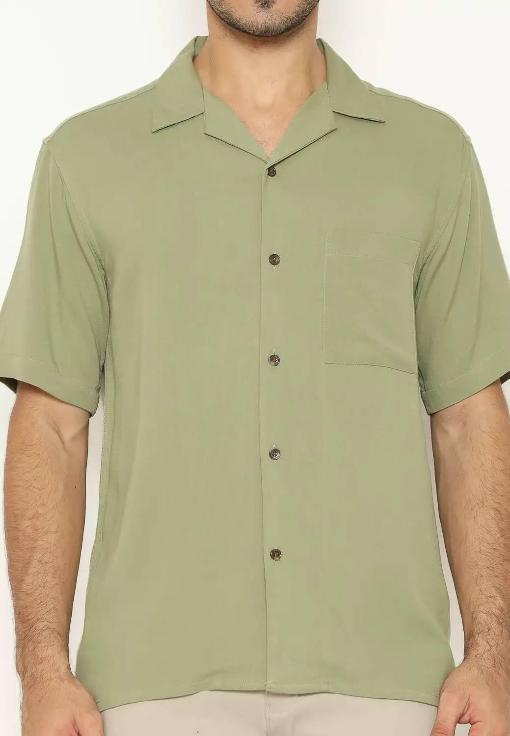MAGINOT Kemeja Pria Basic Cuban Collar Rayon Pendek SAGE GREEN