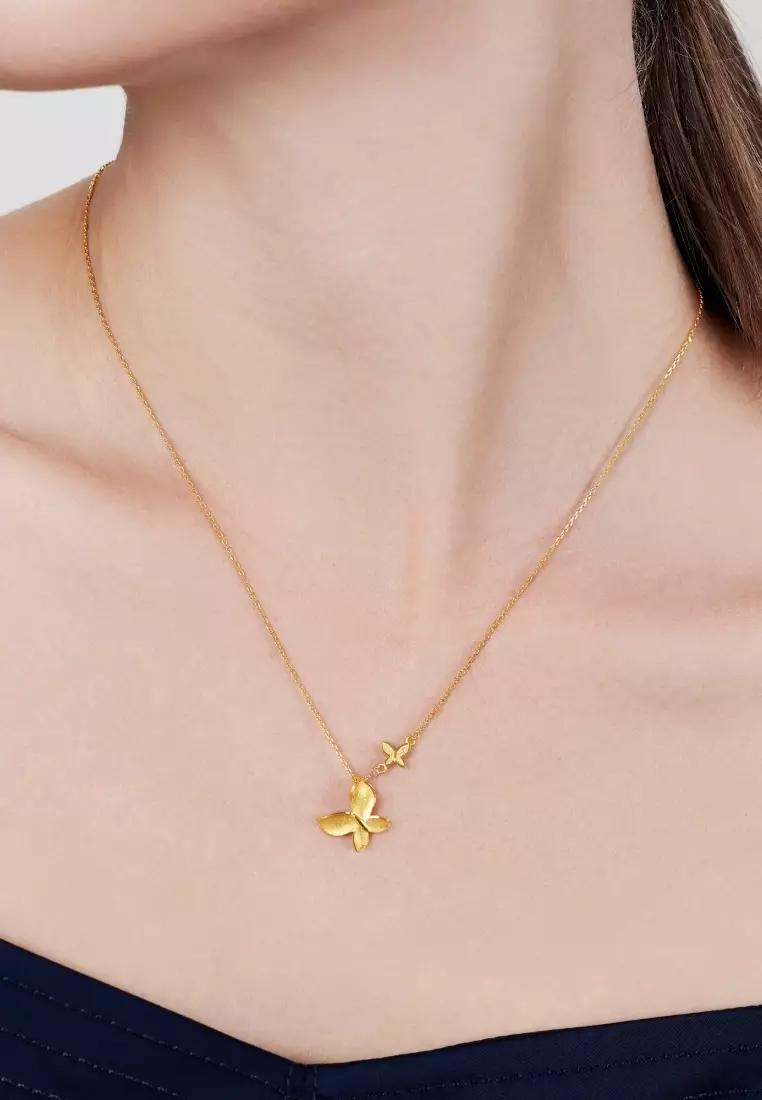 999.9 24K Pure Gold Essence Butterfly Necklace for Women 47cm 95300N Price-by-Weight 4.49g Gold