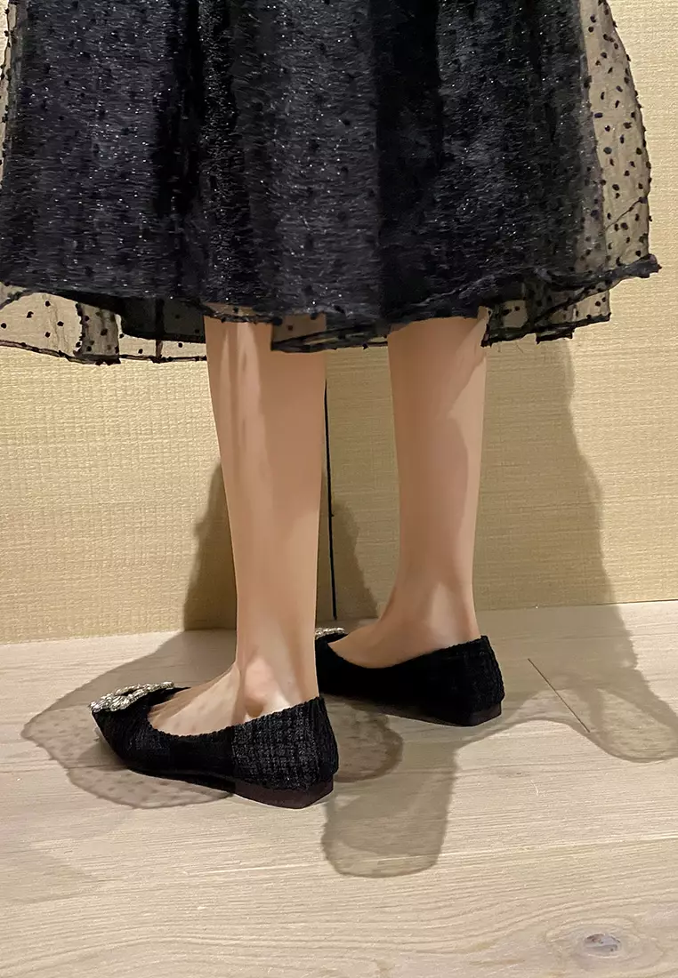 Rhinestone Buckle Pointed Flat Shoes WW373-19