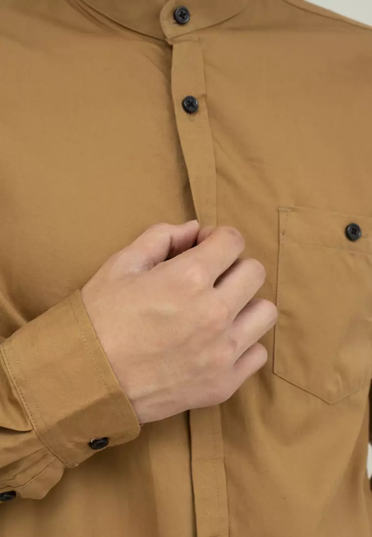 Houseofcuff kemeja Koko Lengan Panjang Pria Coklat