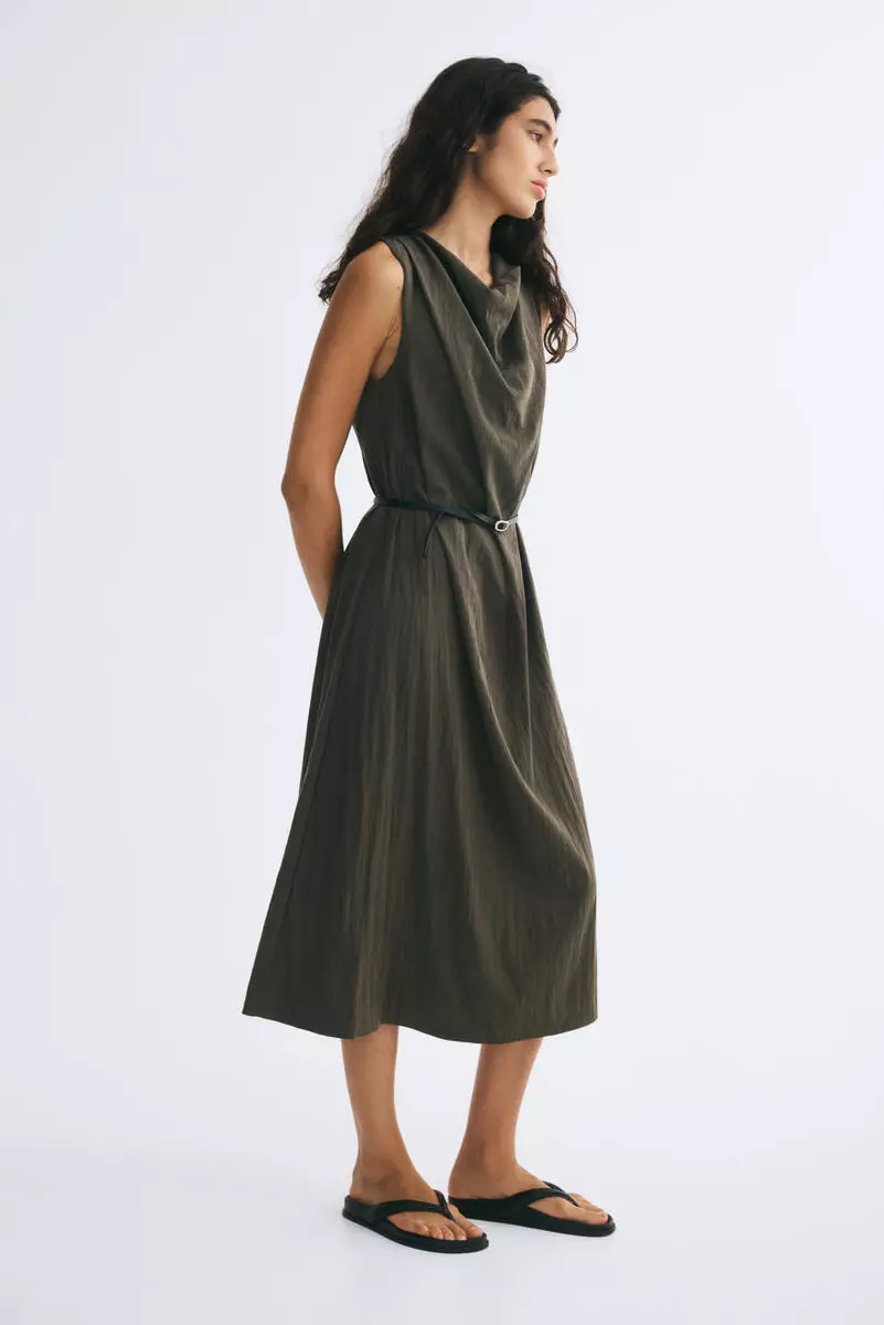 Belted cowl-neck dress