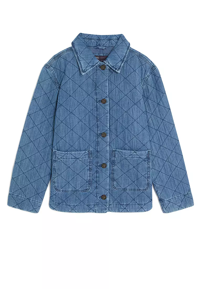 Pure Cotton Denim Quilted Shacket