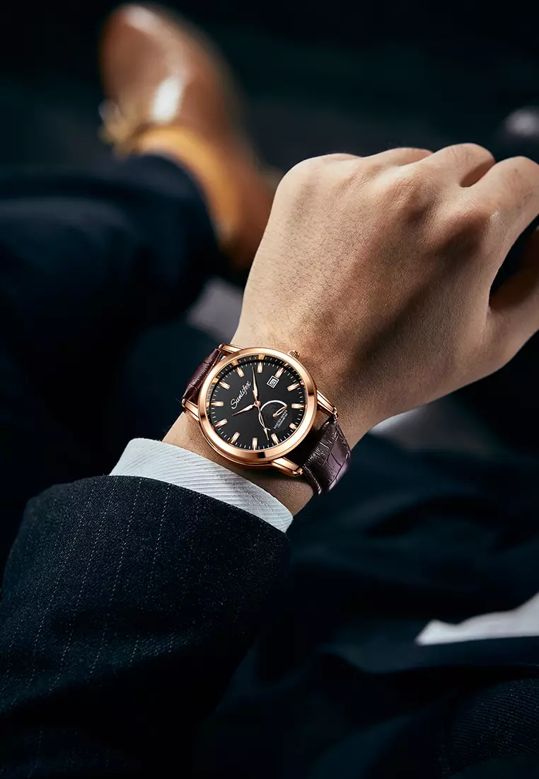 Jam Tangan Pria Original Anti Air Kuarsa Bisnis Klasik Jam Pria Tali Kulit Jam Tangan Cowok brown black