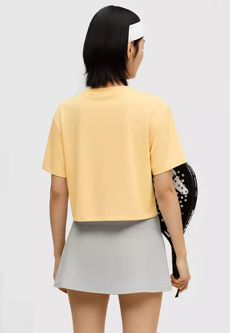LSE16 Kaos Padel Top Crop T Shirt Olahraga Dryfit Wanita pastel yellow
