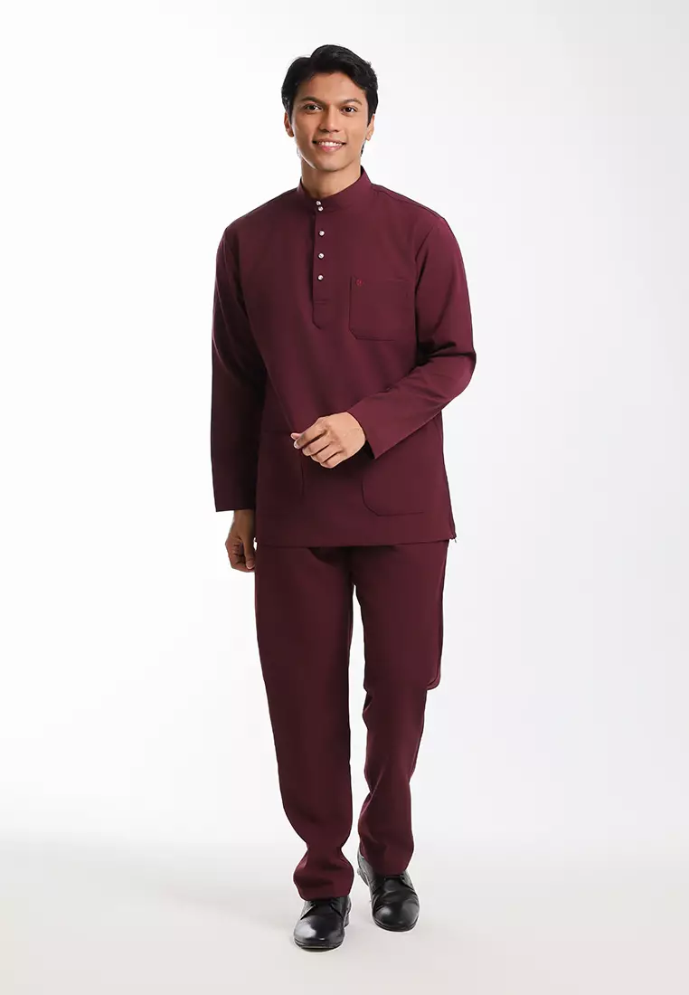 Alain Delon Baju Melayu Cekak Musang Dewasa - 19026002-78Bergundy