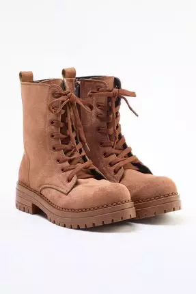 Jual Trendyol Tan Suede Women's Boots Lace-Up And Zip-Up, Flat