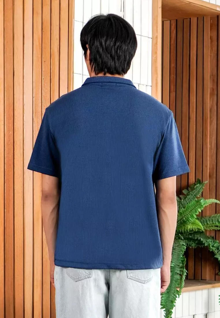 Matsuda Kemeja Pria Lengan pendek Waffle Kasual Sagae