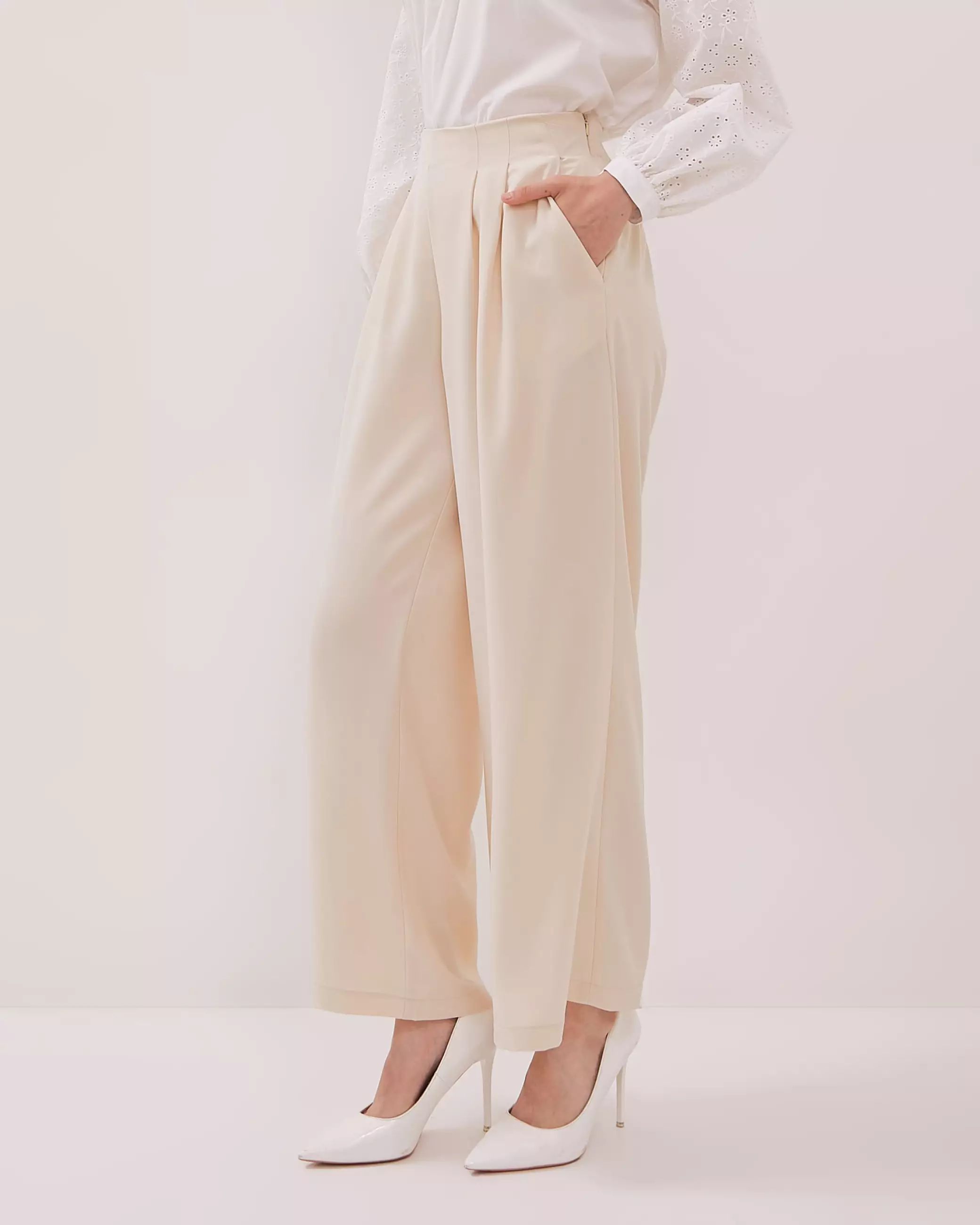 Urban Exchange Karen Off-White Pants / Bawahan Celana Panjang Kasual Wide-Leg Loose Fit Warna Off-white