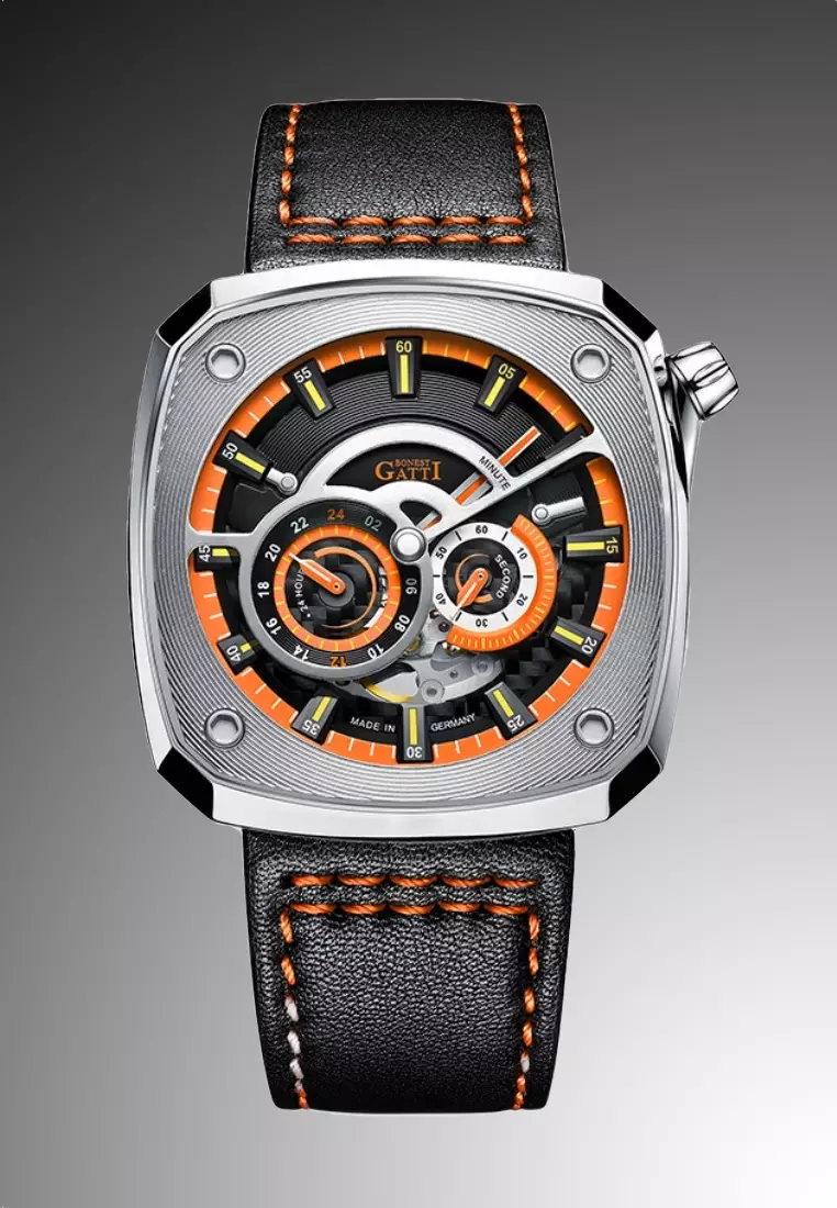 Automatic Unisex Stainless Steel Watch, Leather Strap