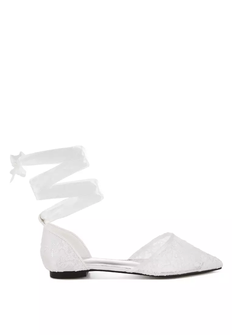 Pearl & Rhinestone Strap Flat Sandals in White