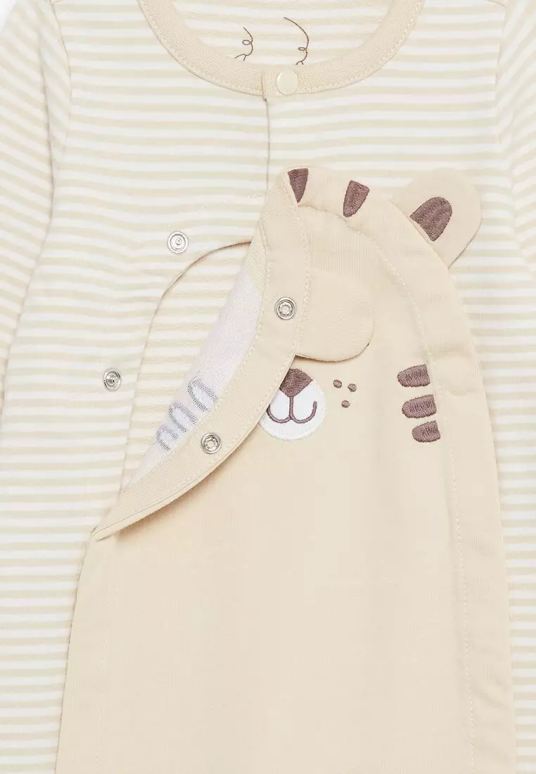 Light Beige Romper with Stripes Print