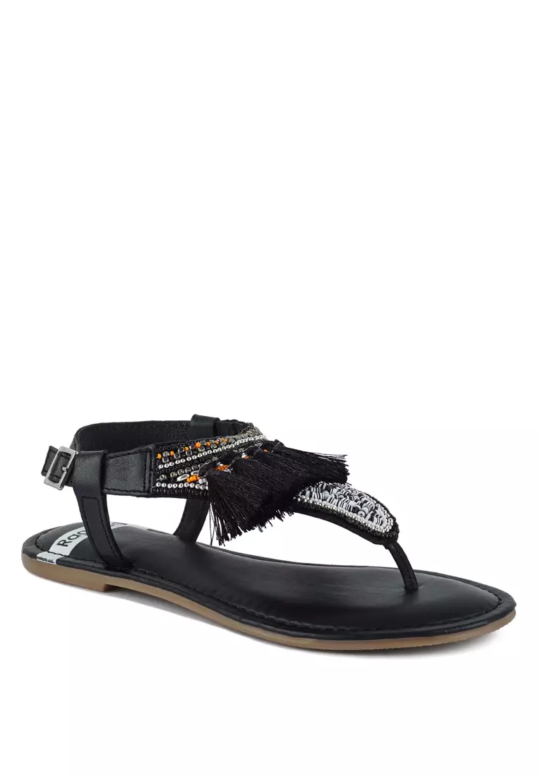 Sandal Rumbai Kulit Asli Warna Hitam