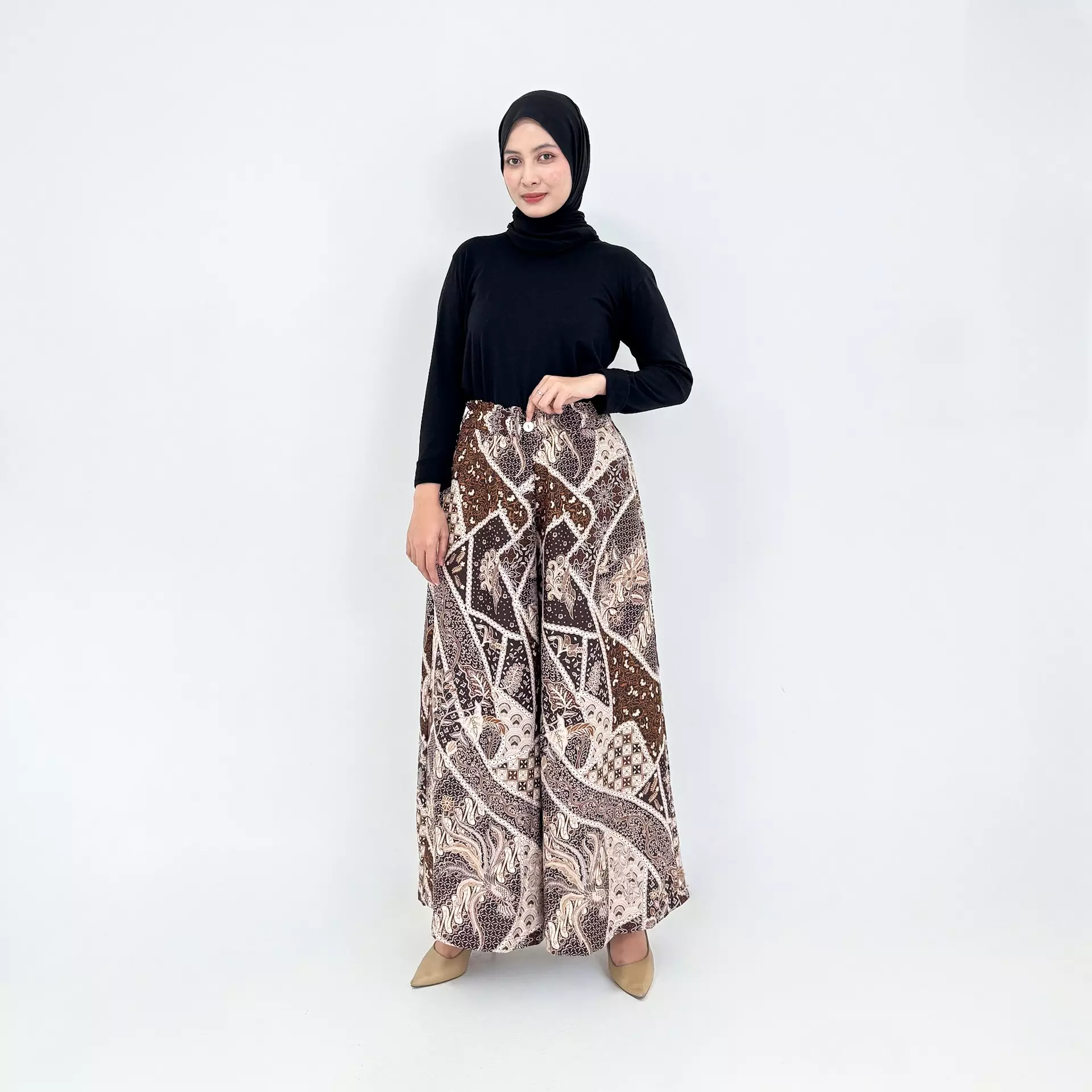 Celana Batik Ashley Premium COKLAT Kulot Basic Formal Wanita Flare