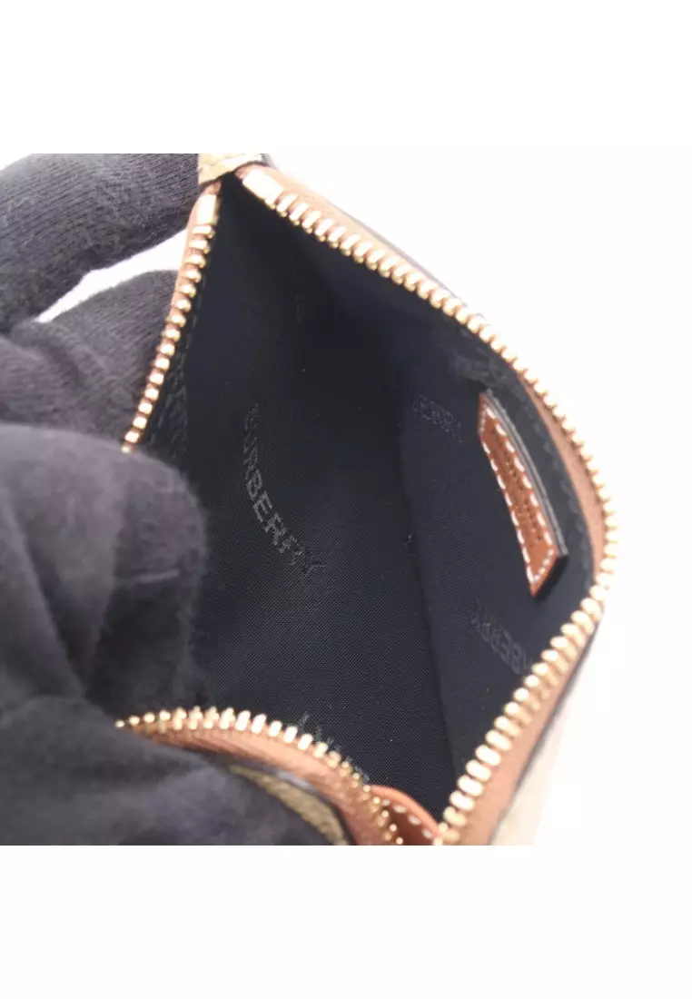 Pre-Loved Burberry card case coin purse check PVC leather beige Brown multicolor