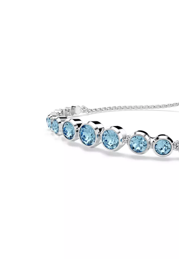 Imber Tennis Bracelet, Mixed Round Cuts, Blue, Rhodium Plated