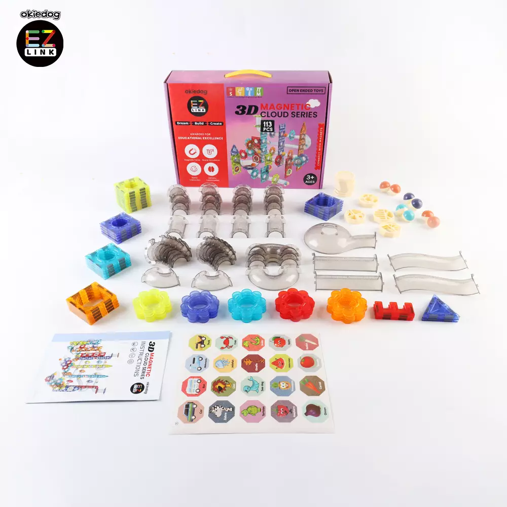 Okiedog EZLINK Magnetic Cloud Series- Mainan Magnet Edukasi - STEM - 113pcs