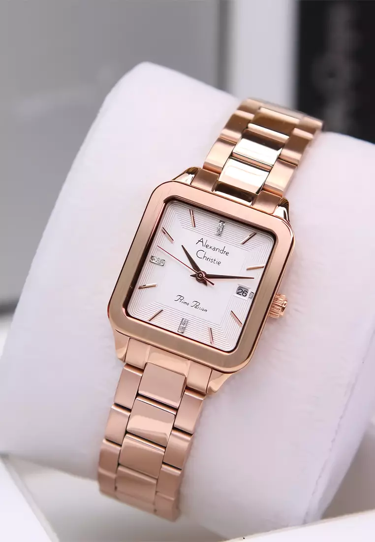 Alexandre Christie 2A79 LDBRGSL Jam Tangan Analog Wanita - Rosegold White Dial Stainless Steel