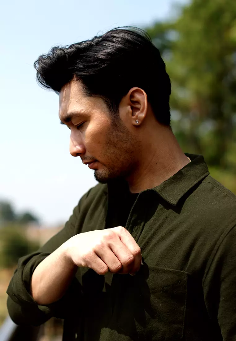 OXCON Extra Comfort Authentic Flannel Shirt Monotone Army Green