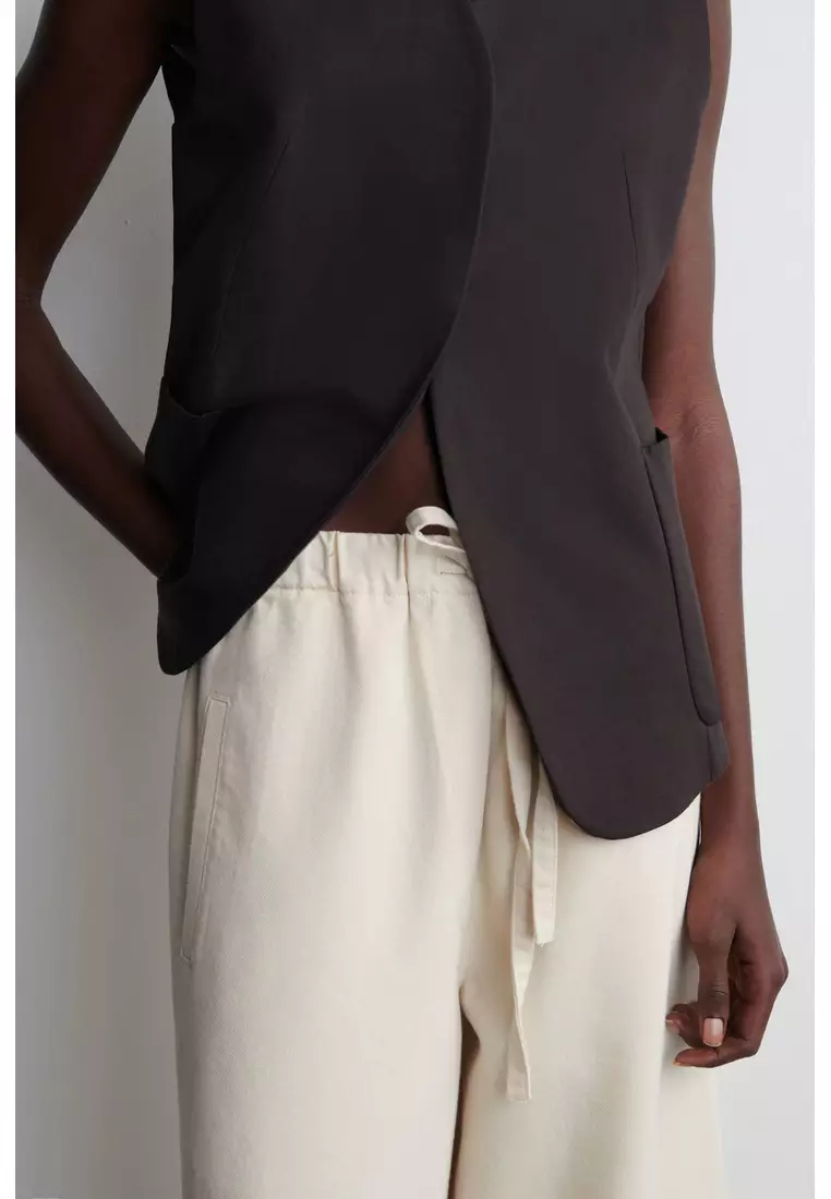 CROPPED DENIM WIDE-LEG TROUSERS