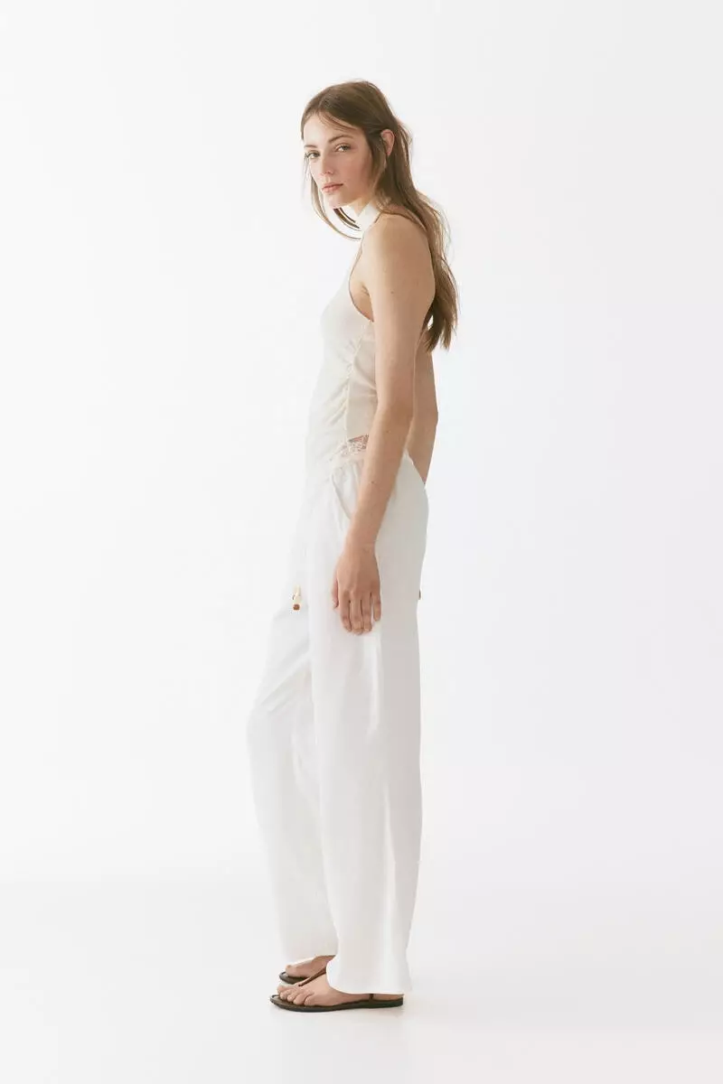 Linen-blend drawstring trousers